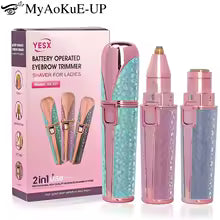 2 In1 Rechargeable Facial Hair Removal and Eyebrow Shaver - Face Lips Body Painless Facial Razor with Built-in LED Light USB